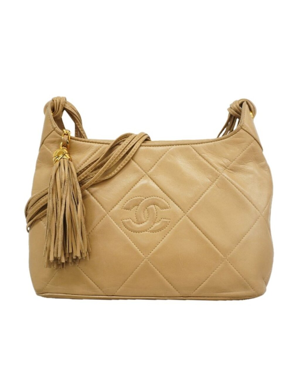 Chanel Shoulder Bag Lambskin Beige Gold